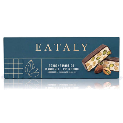 Nougat Tendre Amandes et Pistache Enrobé de Chocolat Noir 130 g Eataly